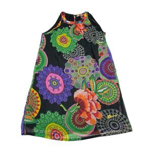 Desigual Dress Black Floral Boho Hippie Sleeveless